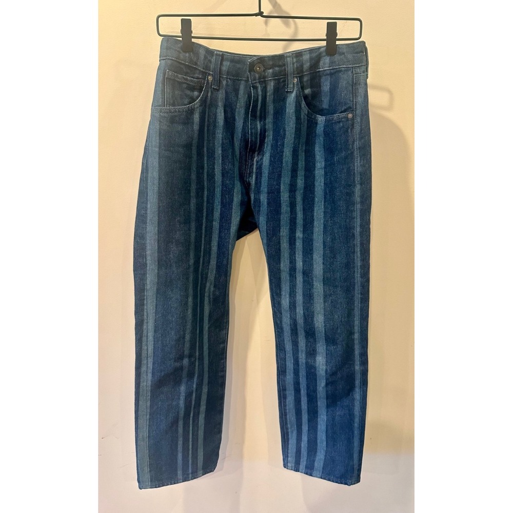Levis Made & Crafted Indigo Slim Straight Crop Blanket Stripe Jeans Womens Sz 26